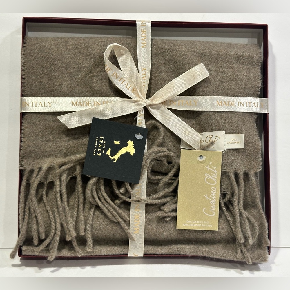 CRISTINA CHITI 100% Cashmere Scarf Light Brown NWT MADE IN ITALY - Size 72"X10"